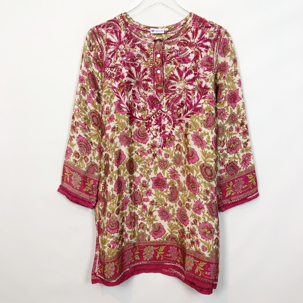 Sevya Deena Rose Silk Tunic Embroidred Small